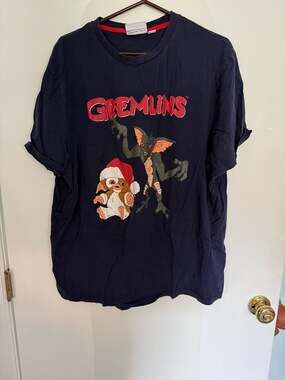 Gremlins Gizmo Santa Hat and Stripe Graphic T-Shirt